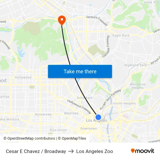 Cesar E Chavez / Broadway to Los Angeles Zoo map