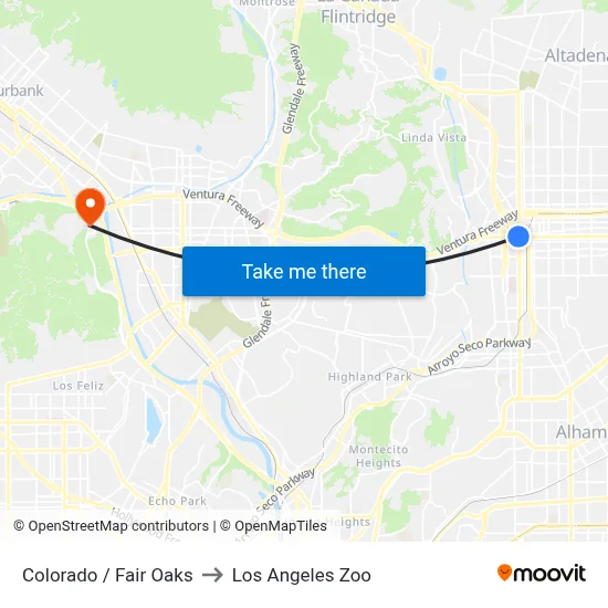 Colorado / Fair Oaks to Los Angeles Zoo map