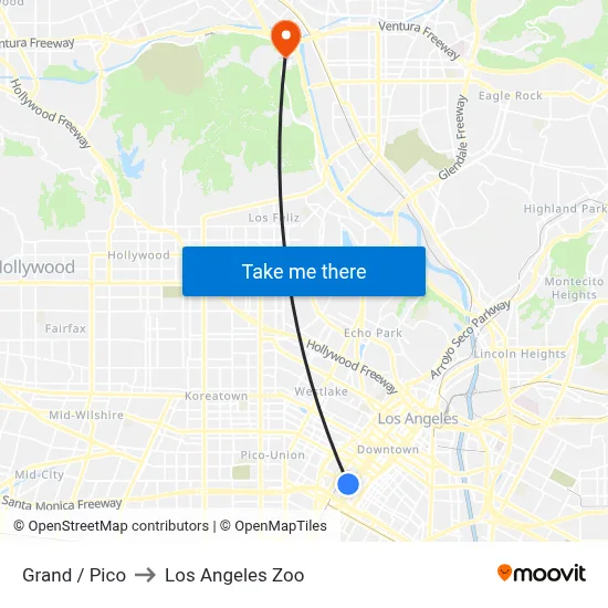 Grand / Pico to Los Angeles Zoo map