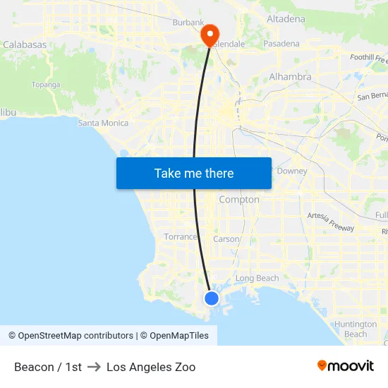 Beacon / 1st to Los Angeles Zoo map