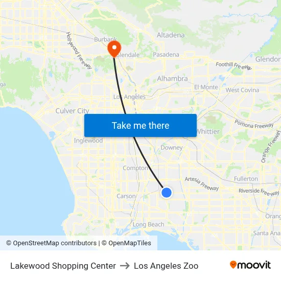 Lakewood Shopping Center to Los Angeles Zoo map