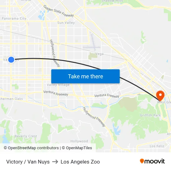 Victory / Van Nuys to Los Angeles Zoo map