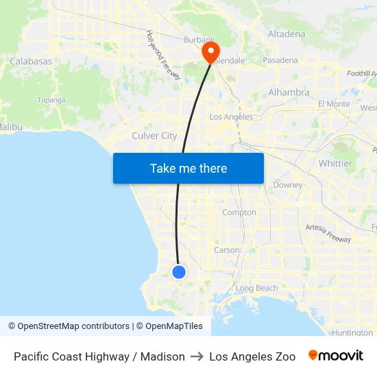 Pacific Coast Highway / Madison to Los Angeles Zoo map