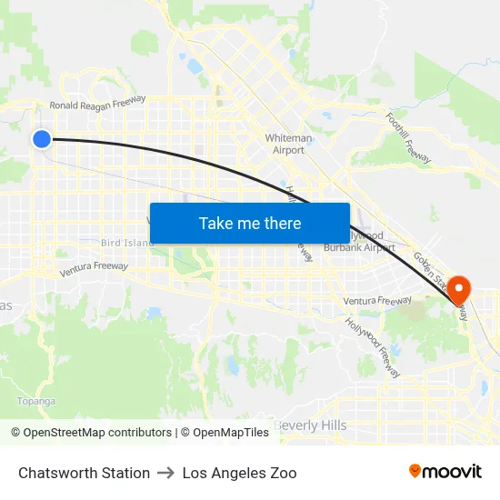 Chatsworth Station to Los Angeles Zoo map