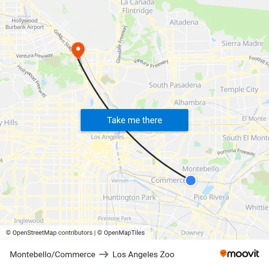 Montebello/Commerce to Los Angeles Zoo map