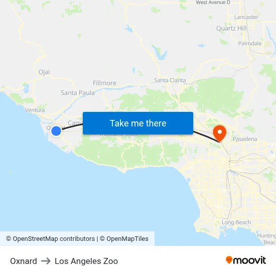 Oxnard to Los Angeles Zoo map