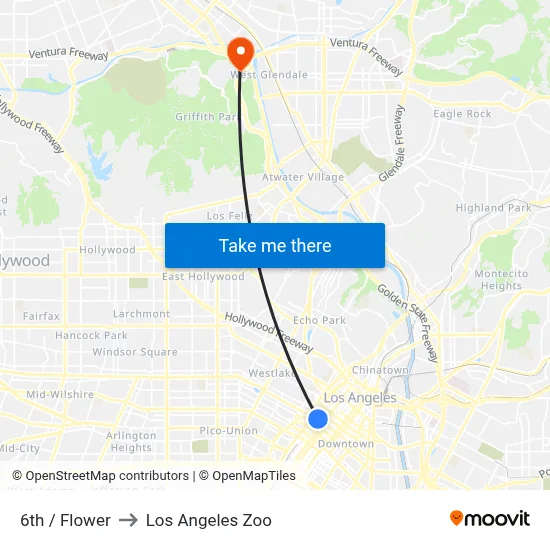 6th / Flower to Los Angeles Zoo map