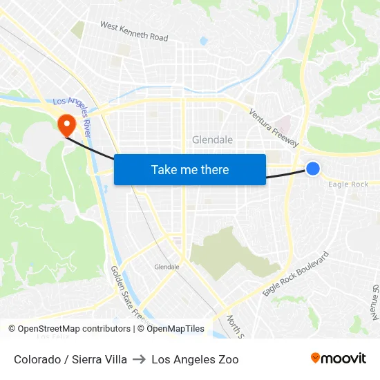Colorado / Sierra Villa to Los Angeles Zoo map
