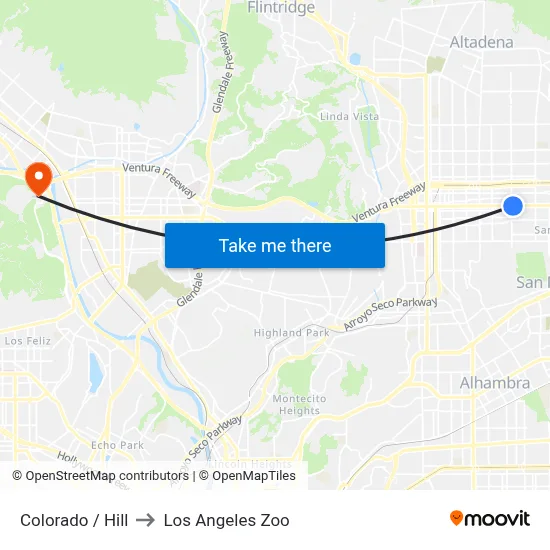 Colorado / Hill to Los Angeles Zoo map