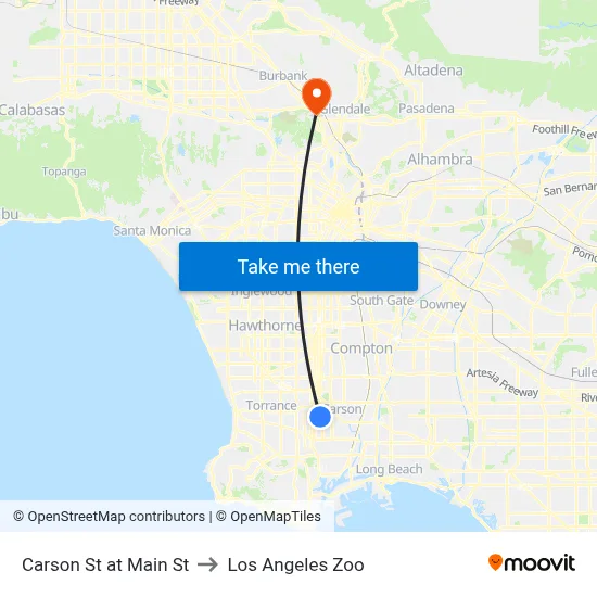 Carson St at Main St to Los Angeles Zoo map