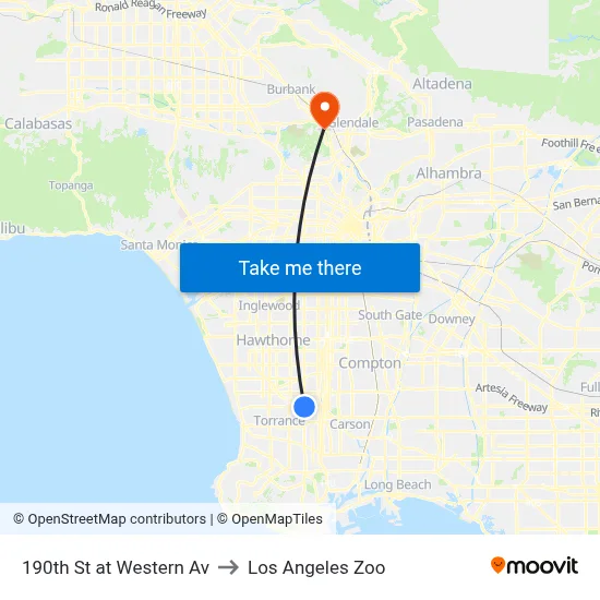 190th St at Western Av to Los Angeles Zoo map