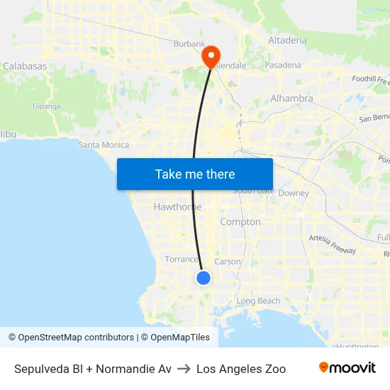 Sepulveda Bl + Normandie Av to Los Angeles Zoo map