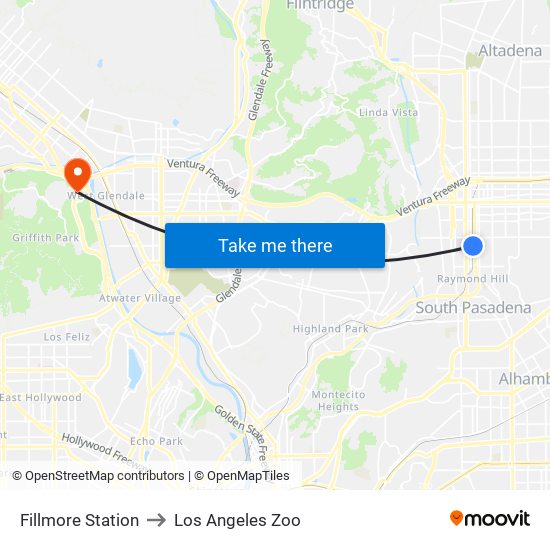 Fillmore Station to Los Angeles Zoo map