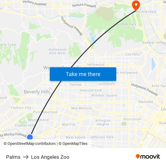 Palms to Los Angeles Zoo map