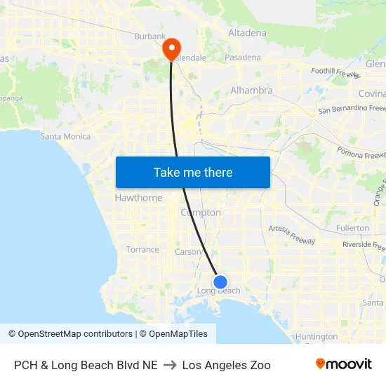 PCH & Long Beach Blvd NE to Los Angeles Zoo map