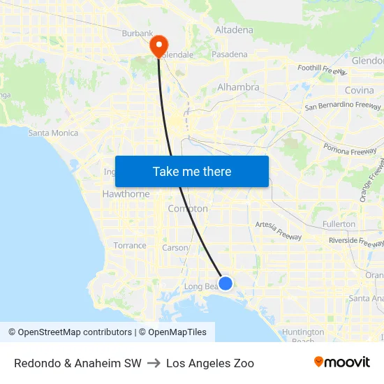 Redondo & Anaheim SW to Los Angeles Zoo map