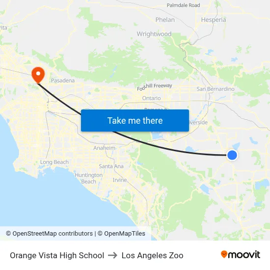 Orange Vista High School to Los Angeles Zoo map