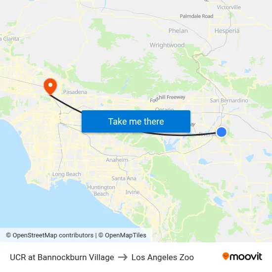 UCR at Bannockburn Village to Los Angeles Zoo map