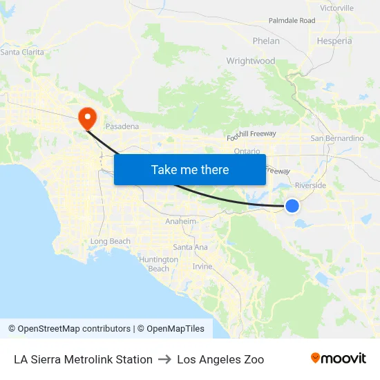 LA Sierra Metrolink Station to Los Angeles Zoo map