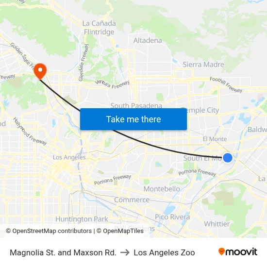 Magnolia St. and Maxson Rd. to Los Angeles Zoo map