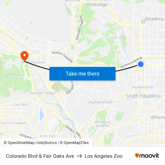 Colorado Blvd & Fair Oaks Ave to Los Angeles Zoo map