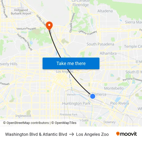 Washington Blvd & Atlantic Blvd to Los Angeles Zoo map