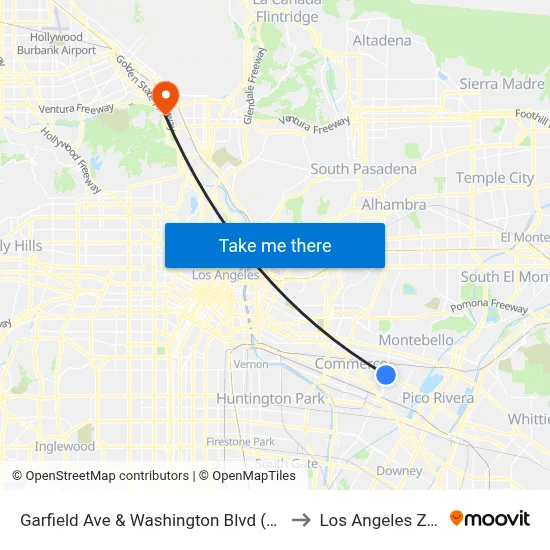 Garfield Ave & Washington Blvd (SB) to Los Angeles Zoo map