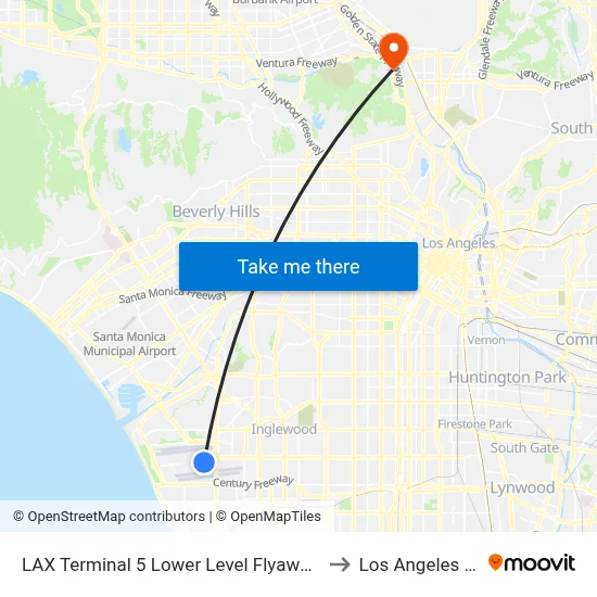 LAX Terminal 5 Lower Level Flyaway Stop to Los Angeles Zoo map