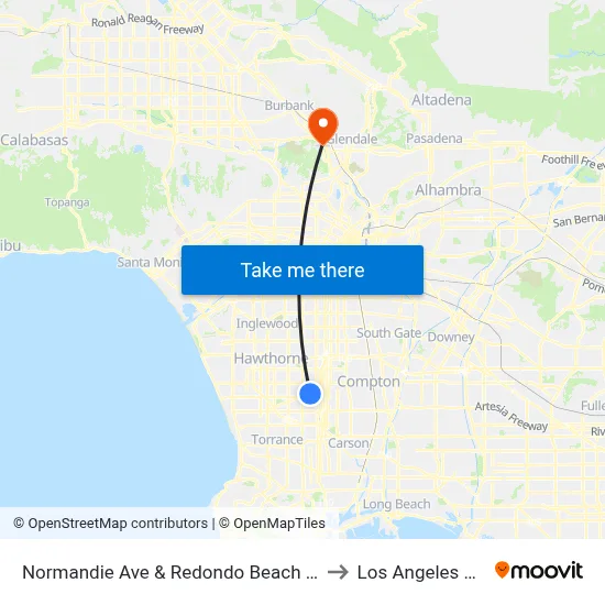 Normandie Ave & Redondo Beach Blvd to Los Angeles Zoo map
