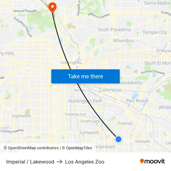 Imperial / Lakewood to Los Angeles Zoo map
