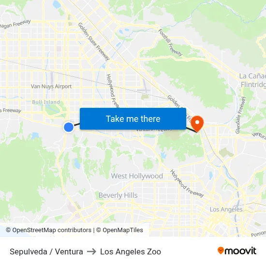 Sepulveda / Ventura to Los Angeles Zoo map