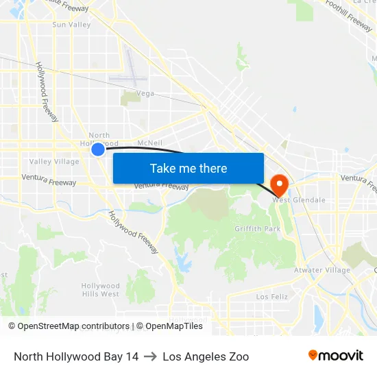 North Hollywood Bay 14 to Los Angeles Zoo map