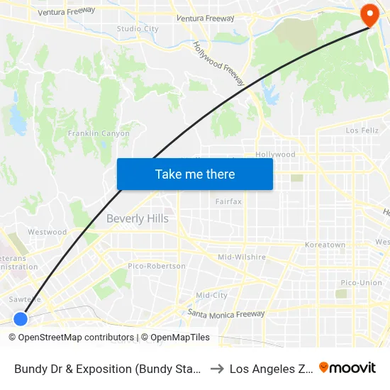 Bundy Dr & Exposition (Bundy Station) to Los Angeles Zoo map