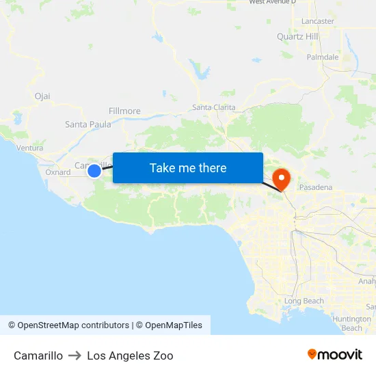Camarillo to Los Angeles Zoo map