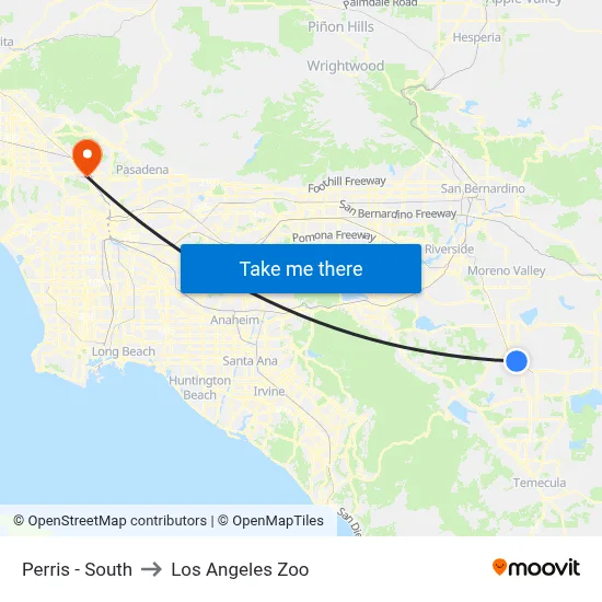Perris - South to Los Angeles Zoo map