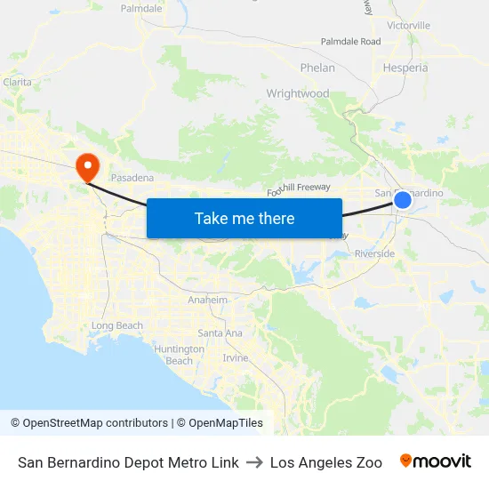San Bernardino Depot Metro Link to Los Angeles Zoo map