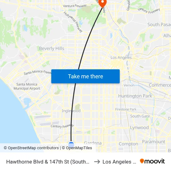 Hawthorne Blvd & 147th St (Southbound) to Los Angeles Zoo map