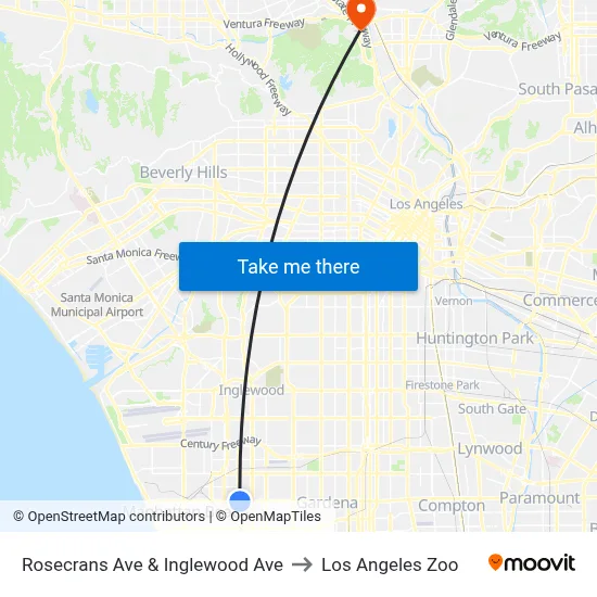 Rosecrans Ave & Inglewood Ave to Los Angeles Zoo map