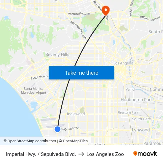 Imperial Hwy. / Sepulveda Blvd. to Los Angeles Zoo map