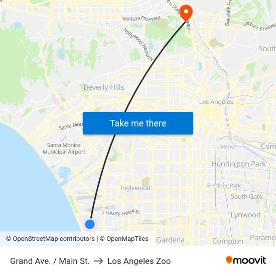 Grand Ave. / Main St. to Los Angeles Zoo map