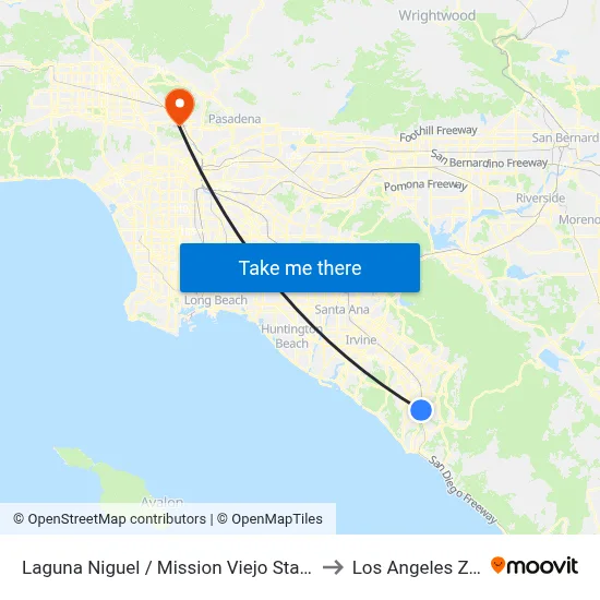 Laguna Niguel / Mission Viejo Station to Los Angeles Zoo map