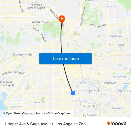 Hooper Ave & Gage Ave to Los Angeles Zoo map