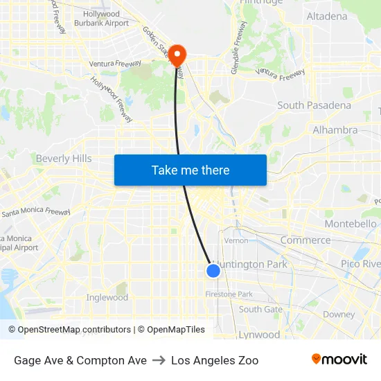 Gage Ave & Compton Ave to Los Angeles Zoo map