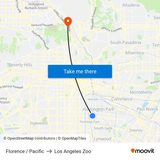 Florence / Pacific to Los Angeles Zoo map