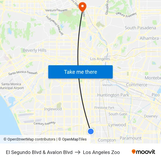 El Segundo Blvd & Avalon Blvd to Los Angeles Zoo map