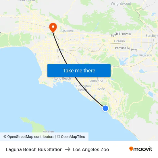 Laguna Beach Bus Station to Los Angeles Zoo map