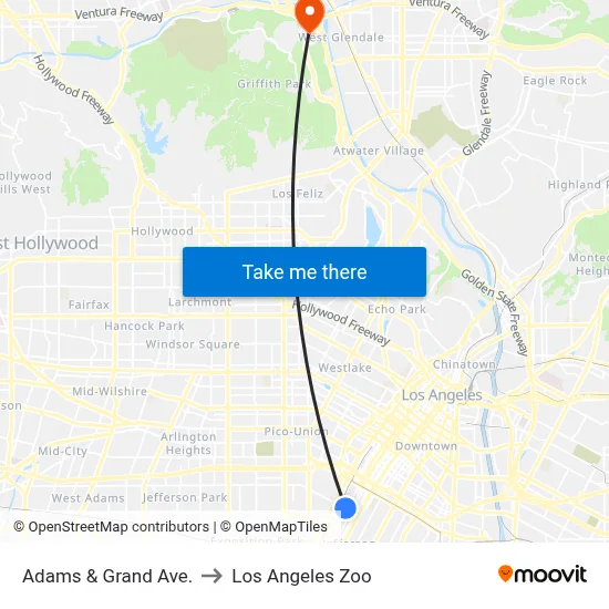 Adams & Grand Ave. to Los Angeles Zoo map
