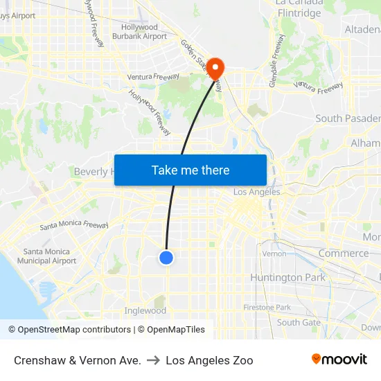 Crenshaw & Vernon Ave. to Los Angeles Zoo map