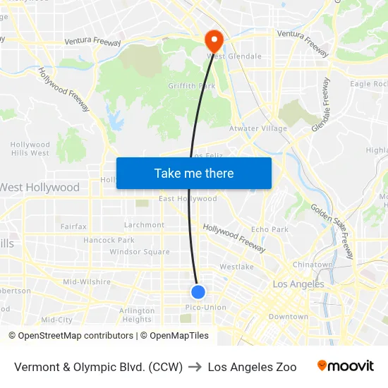 Vermont & Olympic Blvd. (CCW) to Los Angeles Zoo map