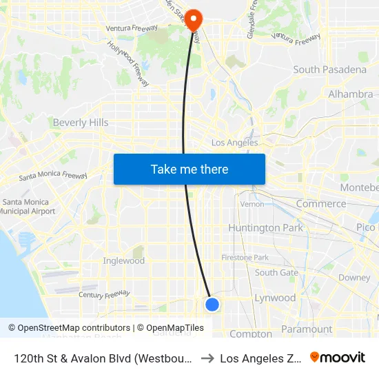 120th St & Avalon Blvd (Westbound) to Los Angeles Zoo map
